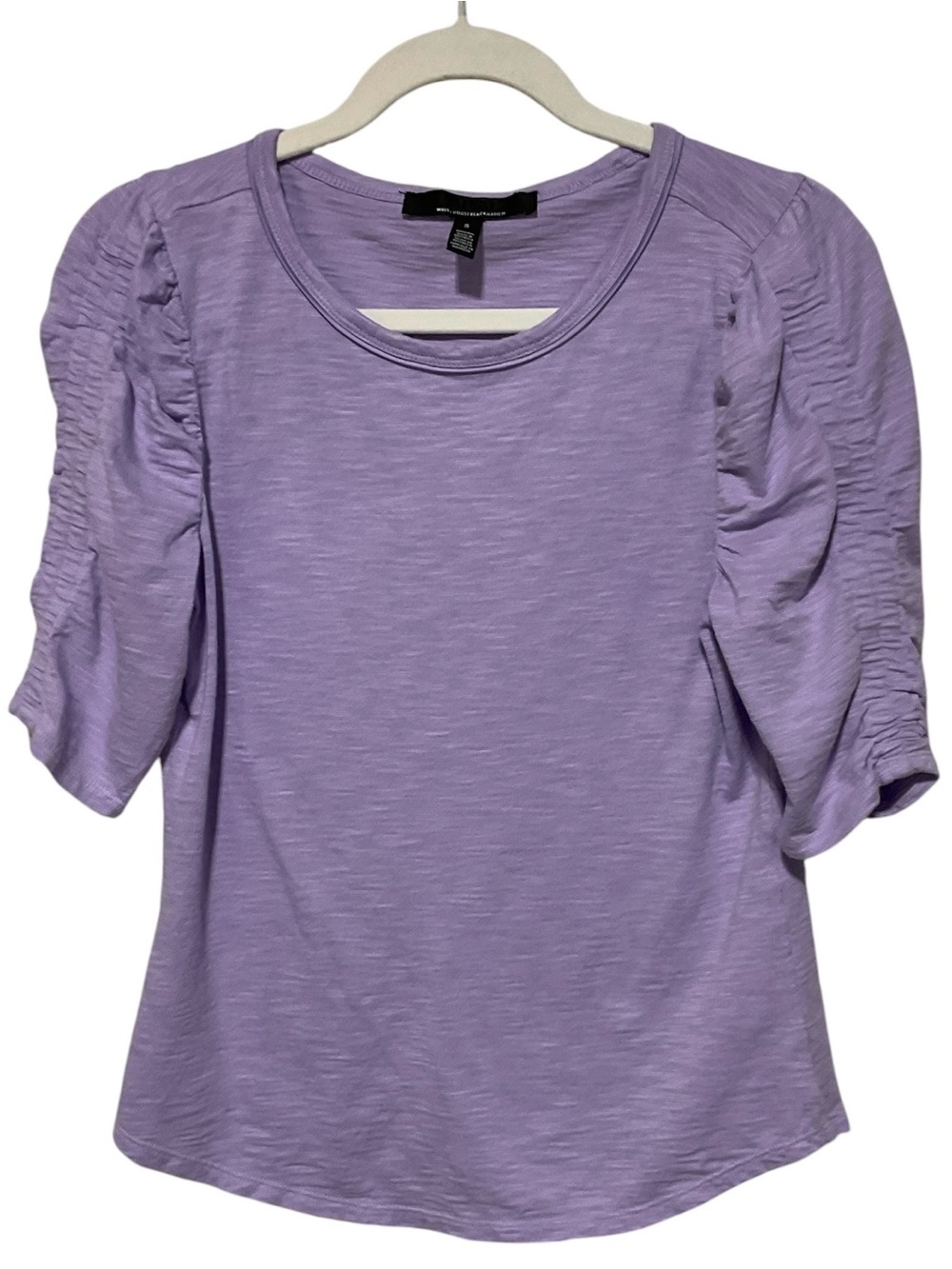 White House Black Market Lavender Ruched Sleeve Scoop Neck Tee